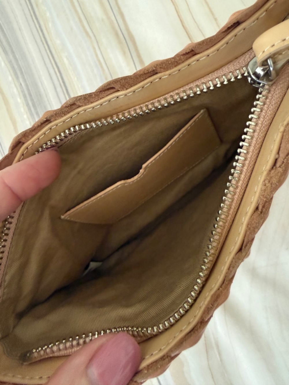 Loeffler Randall Marison Crossbody Woven Leather Tan Desert Sand Small $195 - Picture 13 of 17